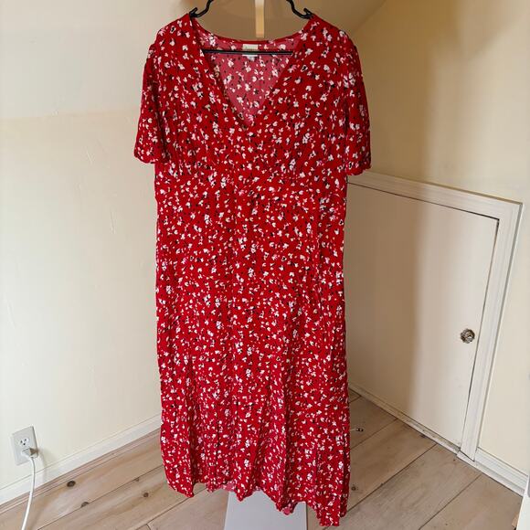 A New Day EUC Women's Short Sleeve Maxi Sundress Red Floral Size 17 - Picture 2 of 8